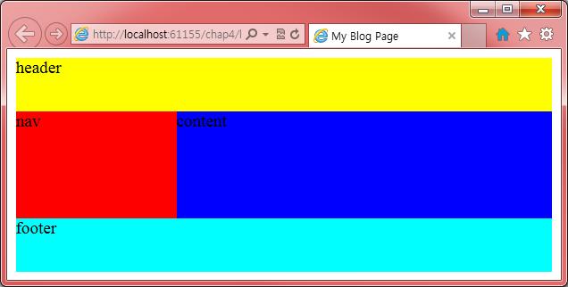 예제 #content { width: 70%; background-color: blue; float: right; height: 100px; #footer { background-color: aqua; width: 100%; height: 50px; clear: both; </style> </head>