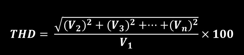 이론 01_ 고조파 (THD) (4) 종합고조파왜형률 (THD : Total Harmonics Distortion) : 아래식에서와같이고조파전압실효치와기본파전압실효치의비로서나타내며고조파발생정 도를나타내는데많이사용된다.