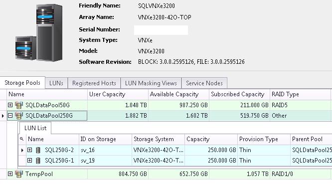 4 장 : 솔루션구축 그림 6 에서는 VNXe 에서 SQL Server 용으로용량할당된스토리지의 ESI GUI 뷰의 예를보여줍니다. 그림 6. ESI 를활용한스토리지시스템관리 VNXe에서 FAST VP 구성 FAST VP는모든디스크드라이브리소스의효율성을높이고보다낮은비용으로성능을향상시킬수있습니다.
