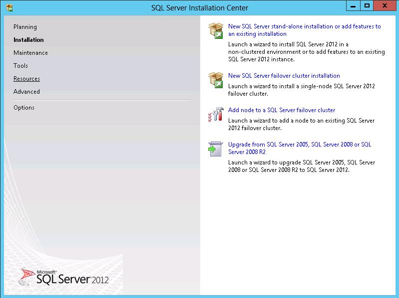4 장 : 솔루션구축 그림 12. SQL Server 2012 설치센터 4. 마법사의지시에따라시스템구성검사기를실행하고 SQL Server 2012 제품키를입력한후에최신업데이트를확인합니다. 5.