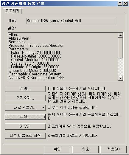 Korean 1985 Korea Central Belt 는중부원점을투영원점으로하는한국측지계투영좌표체계이다.
