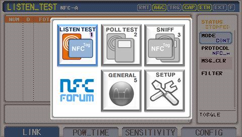 2.3 기본동작 2.3.1 메인메뉴선택 RWC5010A NFC Tester 는트리구조형태의메뉴구조를가지고있으며각메인메뉴는키를눌러선택할수있다. 키를누르면아래그림과같은팝업창이표시되며, Rotary Knob 를돌려선택하거나해당메뉴의숫자키를눌러원하는메뉴로이동할수있다. 그림 2.