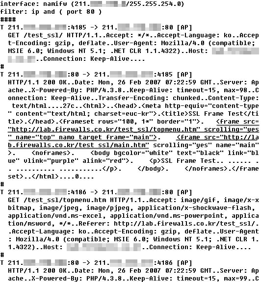 Ⅵ. 웹페이지수정및적용확인하기 1 비암호화통신 (http) 를이용해서호출하기 < 그림 6-15> 는 topmenu.htm과 main.