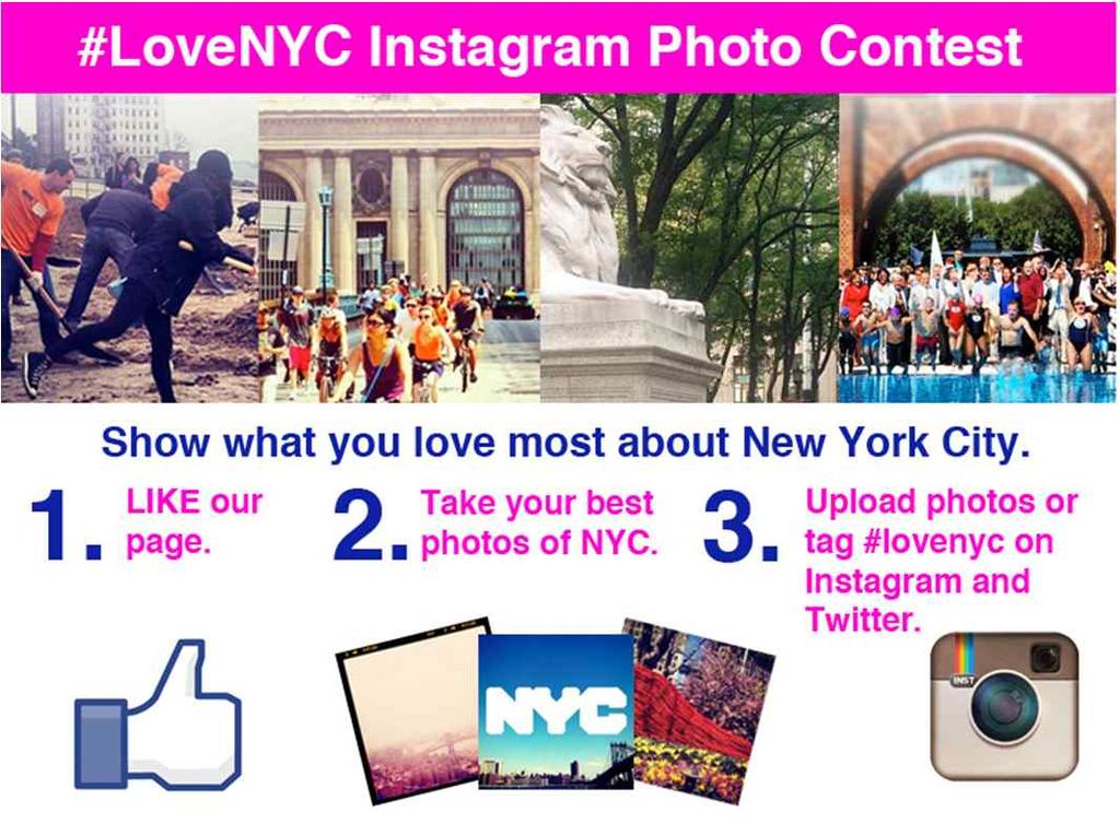 요약 5. 타기관성공사례조사 [ 뉴욕시이벤트 #LoveNYC ] 해시태그 #LoveNYC 를이용한사진콘테스트를통해다양한채널에서쉬운방법으로참여할수있도록하여시민의참여경험을유도하고뉴욕시에대한콘텐츠를생성하여다양하게활용함 1. 뉴욕시페이스북페이지 좋아요 누르기 2. 뉴욕시사진찍기 3.