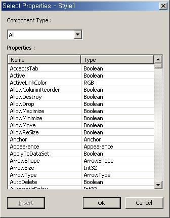 Component Type [Insert]. Component Type "All". Remove Properties.