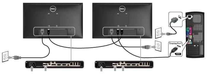 검은색 DisplayPort 케이블 (DP 대 DP) 연결하기 DP 멀티스트림전송 (MST) 기능용모니터연결 참고 : U2417HJ 는 DP MST 기능을지원합니다. 이기능을사용하려면 PC 의그래픽카드가 MST 옵션이있는 DP1.2 인증을받아야합니다.