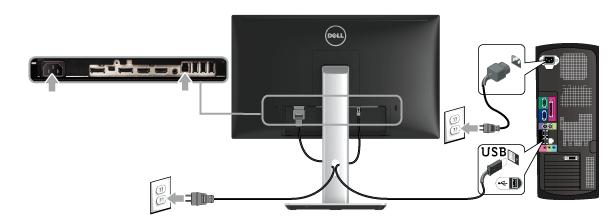 USB 3.0 케이블연결하기 Mini-DP 대 DP/DP/HDMI 케이블을연결한뒤아래절차를따라 USB 3.0 케이블을컴퓨터에연결하고모니터설치를완료합니다 : 1. 업스트림 USB 3.0 케이블 ( 제공된케이블 ) 을모니터의업스트림포트에연결한다음컴퓨터의해당 USB 3.0 포트에연결합니다 ( 자세한내용은밑면참조 ). 2. USB 3.0 주변장치를모니터의다운스트림 USB 3.