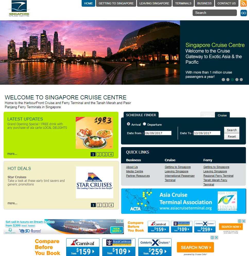 나. 싱가포르 싱가포르크루즈센터 싱가포르항만공사에의해 1991년에크루즈센터가조성되었음 싱가포르크루즈센터는하버프론트크루즈터미널을운영하고있음 크루즈와페리선박의선박이름, 대리점명, 크루즈선, 페리선출발및도착시간, 출발,