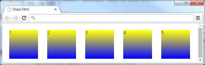 <!DOCTYPE html> <html><head> div{width:100px; height:100px; float:left;} #div1{background:linear-gradient(yellow, blue);} 1 각도생략시 180deg 기본이다.