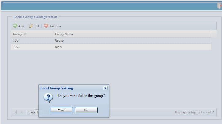 그룹제거 1. Local Group Configuration( 로컬그룹구성 ) 화면에서목록에서그룹이름을선택합니다. 2. Remove( 제거 ) 를눌러그룹을시스템에서삭제합니다. 사용자및그룹일괄생성또한 N7700 은사용자와그룹을일괄적방법으로추가할수있습니다. 따라서사용자는단순한콤마분리형평문 (*.