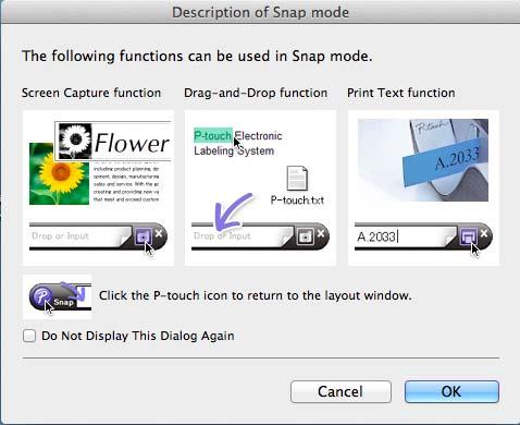 P-touch Editor 사용방법 Snap 모드 이모드에서는화면을캡처해서이미지로인쇄하거나나중에사용할수있도록저장할수있습니다. Snap 모드를시작하려면아래단계를따르십시오.