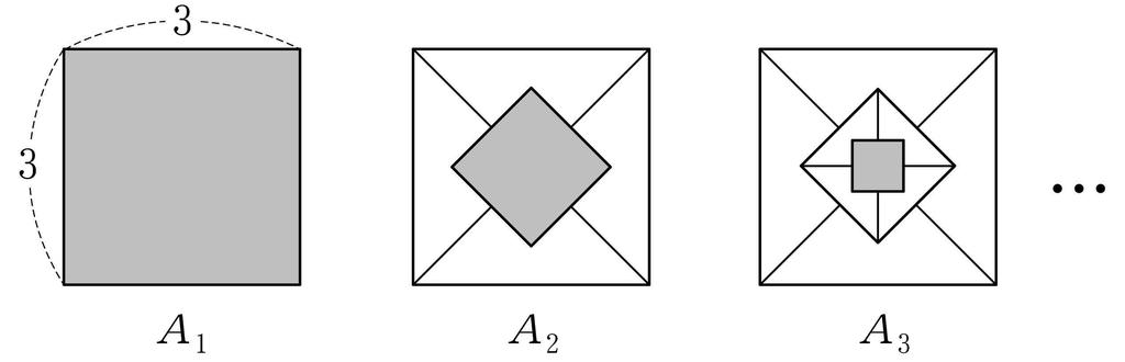 미적분 Ⅰ 2. 급수 412. 그림과같이한변의길이가 인정육각형 이있다. 정육각형 의각변에대하여변을삼등분하는점을지름의양끝점으로하는 원을그리고, 개의원의내부에색칠하여얻은그림을 이라하자. 그림 에정육각형 의내부에있는각반원의호를이등분하는점 을꼭짓점으로하는정육각형을 라하자.
