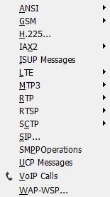 IP Protocol Types : 임의의 Packet에대한 IP Protocol의대한개수, 속도, 퍼센트를확인한다. (TCP나 UDP 포트의통계정보확인가능 ) 8. Telephny : 특정전화관련통계정보를보여준다. Wireshark 에서지원되는다양한 Telephony 의패킷들을확인할수있다. 9.