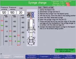 16 Syringe Change 1. 헤파린주사기가비워지면시스템이주사기교환과관련하여알람을알립니다. Start/Reset 키를누릅니다. Balance off 2.