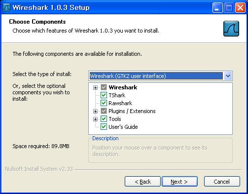 Wireshark 설치화면 I Agree를클릭해서설치를계속진행한다. 아래는컴포넌트를선택하는화면이다.