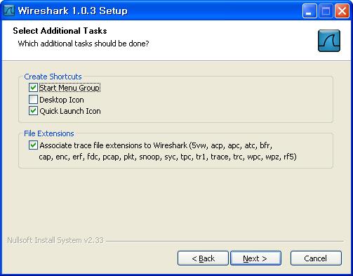 그림 5. Wireshark 설치화면 Next를클릭하여다음단계로넘어간다. 다음단계에서는 Wireshark의설치경로를설정하는단계이다.