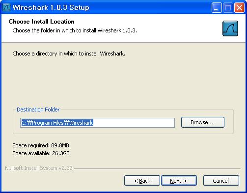 Wireshark 설치화면설치경로를지정하고 Next를선택해다음단계로넘어간다. 다음단계는 WinPcap을설치할것인지선택하는단계이다.