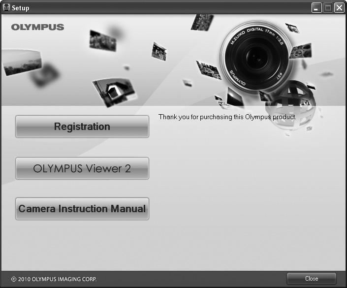 5 카메라를컴퓨터에연결하기 카메라를컴퓨터에연결하기 Windows 1 제공된 CD 를 CD-ROM 드라이브에삽입합니다. Windows XP 설정 대화상자가표시됩니다. Windows Vista/Windows 7 자동실행대화상자가표시됩니다. OLYMPUS Setup 를클릭하면 설정 대화상자가표시됩니다.