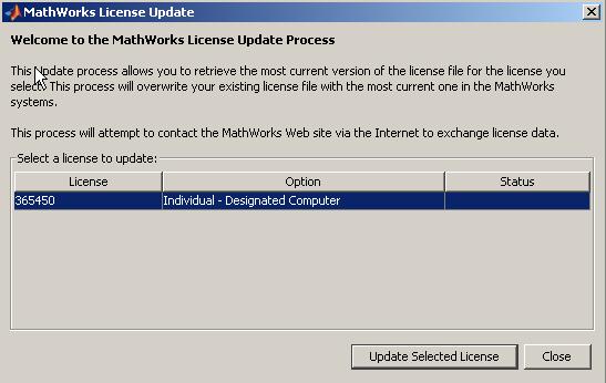 3. 아래와같은창이나오면 Update Selected License를선택하여 License 를 Update