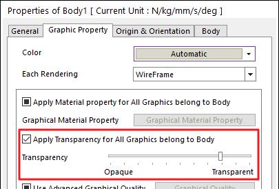Apply Transparency for All Graphics belong to Body 를체크하고 Transparency Level
