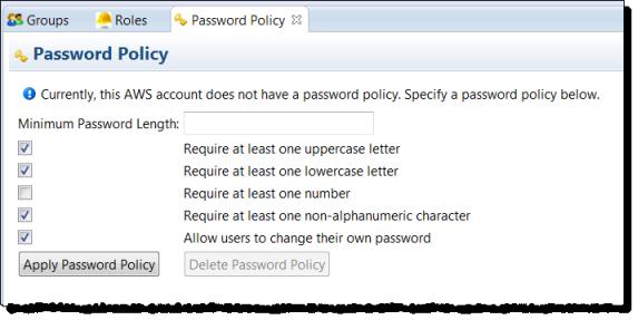 사용자가 자신의 암호를 변경하도록 허용할지 지정할 수도 있습 니다. 자세한 내용은 IAM User Guide의 IAM 암호 정책 관리를 참조하십시오. 사용자 또는 그룹의 IAM 정책을 생성하려면 1.