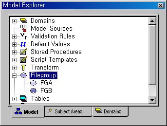 ERwin 에서파일그룹은 Model Explorer 의 Filegroup 에서오른쪽버튼을누른뒤 New 메뉴를눌러정의할수있다.