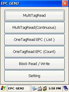 MultiTagRead: 여러개의태그값을읽을때사용. 2.MultiTagRead(Continuous): 여러개의태그값을연속적으로읽음. 3.OneTagRead EPC(List): 한번에한태그값만읽음. 4.
