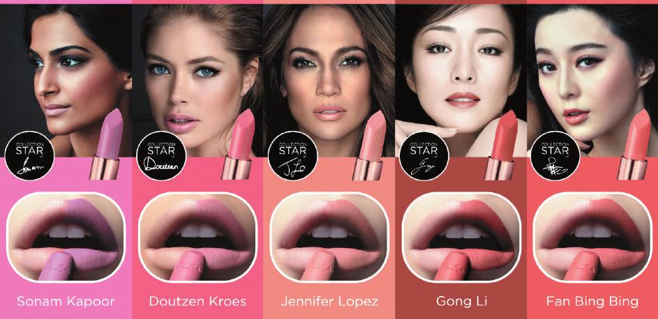 5 barely-there nude lipsticks endorsed by 5 glamorous L Oréal Paris spokespersons, each with her unique skin tone, hair color and charisma.