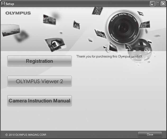 7 Windows OLYMPUS Viewer 2 사용 7 OLYMPUS Viewer 2 사용 1 제공된 CD 를 CD-ROM 드라이브에삽입합니다. Windows XP 설정 대화상자가표시됩니다. Windows Vista/Windows 7 자동실행대화상자가표시됩니다. OLYMPUS Setup 를클릭하면 설정 대화상자가표시됩니다.