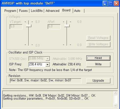 USBISP V3.0 User Manual Page 12/14 위그림의 Board" 탭을눌러아래의그림과같이설정이되어있는지확인합니다.