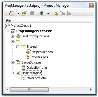 하위노드가포함된새 Build Configuration( 빌드컨피규레이션 ) 노드가있으며, 이노드를사용하면 Delphi 2007 에서보다훨씬간단하게특정빌드컨피규레이션을활성화할수있습니다. 이는 " 빌드컨피규레이션및컨피규레이션설정 섹션에서다룹니다. Project Manager 툴바에는몇가지새로운버튼들이있습니다.