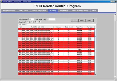 한국산학기술학회논문지제 14 권제 3 호, 2013 Device Configuration에서는 Network 설정및 Reader 의동작환경을 Setting 할수있다. RFID Tag를개발된 Reader로 Read 및 Writ시 User가동작환경에맞게 RF Power 출력을조정할수있고, 4port의안테나를 User가적용하고자하는환경에맞게선택을할수있다.