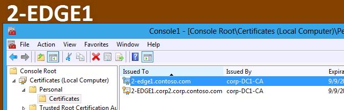 아래그림은 2-EDGE1.corp2.corp.contoso.com 서버의인증서설치현황이고, 위마법사와 동일함을확인할수있습니다. 64-bit IPv6 prefix 로써, 2006:2005:2:2000::/59 을지정하고, Next 를클릭합니다. 현재이작업을 EDGE1.CORP.CONTOSO.