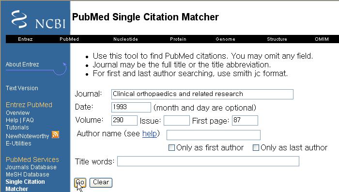 PubMed Service Single Citation Matcher
