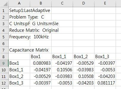 Python Script 로자동 export 된데이터 CSV 형태로추출된 capacitance matrix 데이터 별도의 python code 를추가하여결과값으로 Data