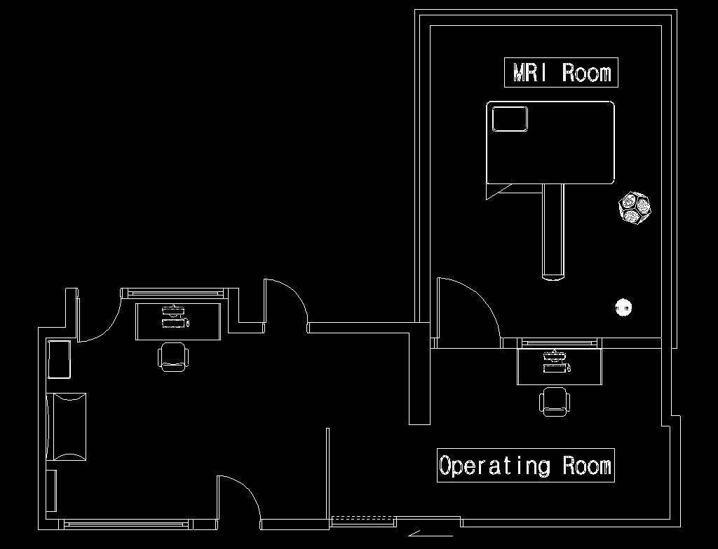 . Floor plan and modeling of MRI room ( :Sound source, :Receiving point) 2.