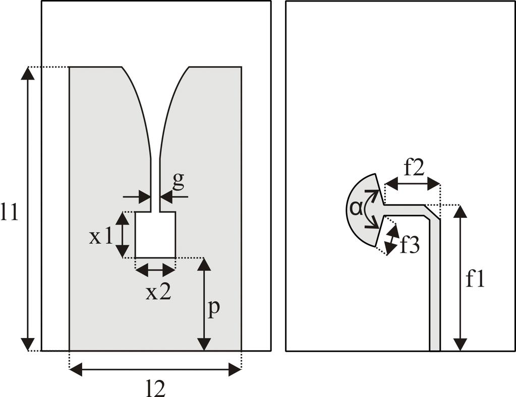 DSRR (a) (a) Perspective view (b) (b) Parameters of Vivaldi antenna 그림 4. Fig. 4. Vivaldi antenna structure.. Strip line strip line-to-slot line transition.