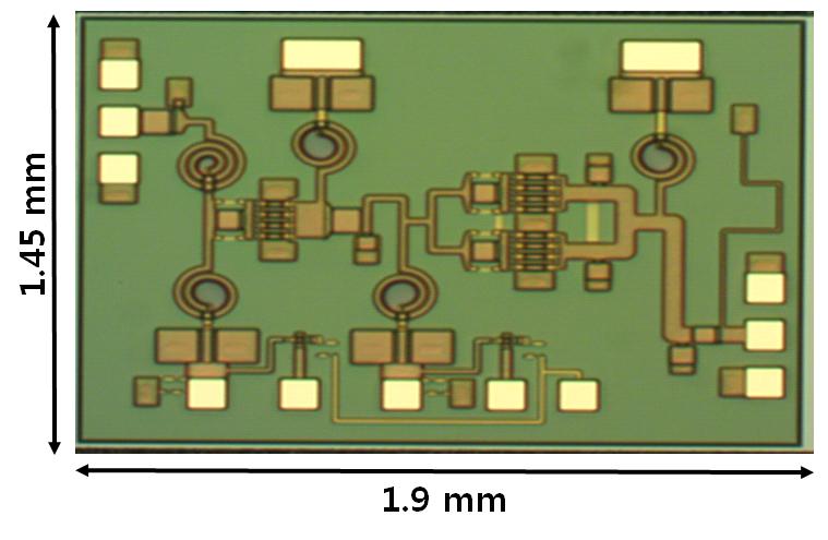 6 10 GHz InGaAs 0.15 μm 27 dbm 27 dbm, 20 db.. 제작및측정 Win Semiconductors 0.15 μm GaAs, 5a MMIC 1.9 mm 1.