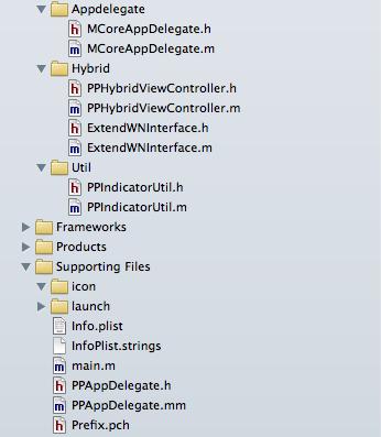 플랫폼의 ios Project(2/4) - ios project file 설명. 파일 설명 MCoreAppDelegate - Application Delegate class - 플랫폼을 start-up 시킴.