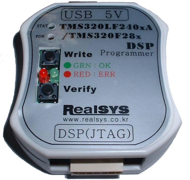 TDProg 제품구성 1. Writer 구성 Write 버튼 USB 접속 LED상태녹색점멸 : 진행중녹색정지 : 정상동작완료적색정지 : 에러발생 Verify 버튼 DSP Target 접속 [ LED 상태정보 ] POW LED : 전원공급여부를표시 STAT LED : PC측과의 USB 데이타통신여부를표시함.
