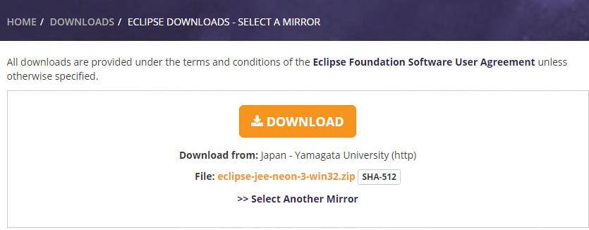 Eclipse 다운로드및설치 Select Another Mirror 클릭후