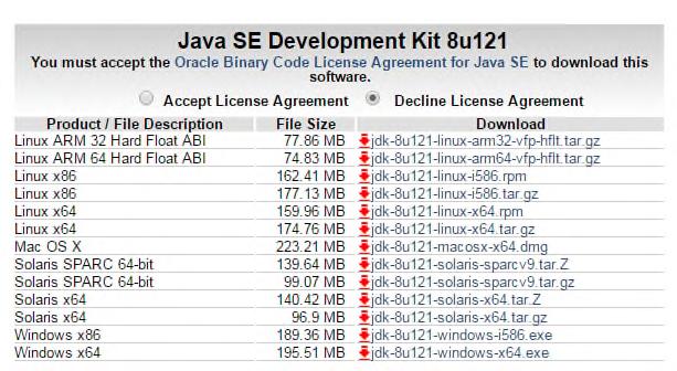JAVA JDK 다운로드 (2/2) 아래항목에서 JDK 를설치할컴퓨터의운영체제에맞는파일선택 (