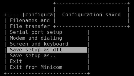 Minicom 실행및설정확인 Save setup as dfl을선택하여설정을저장 Exit으로이동 간혹 minicom
