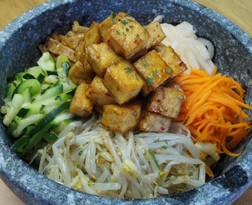 Rice 두부 비빔밥 $16 Spicy Stir-Fried Diced Tofu, Zuccini, Carrot,