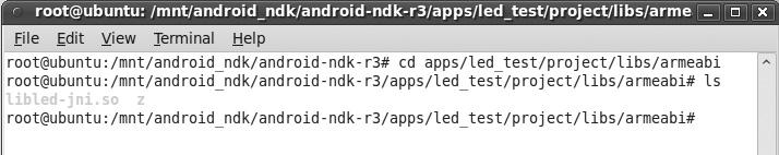 14.4 NDK 고급실습 30 [ 실습 14-5] JNI 라이브러리생성및다운로드 (4) cd app/led_test/project/armeabi; ls 컴파일된라이브러리파일은