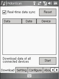 프로그램사용하기 2. Download 단말기에저장되어있는데이터를다운로드할수있습니다. Real-time data sync : 체크시연결된모든장치에서읽은바코드값을실시간으로데이터시트에표시해줍니다.
