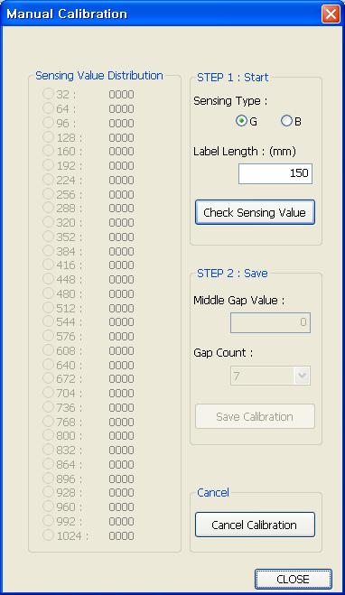 5-8 미디어수동보정모드 (Manual Calibration Mode) 갭센서수동보정기능은자동보정기능을사용한후에도프린터가라벨용지의갭 ( 또는블랙마크 ) 을인식하지못하는경우에사용합니다. 갭센서수동보정은유틸리티프로그램을이용하여값을조정합니다. 유틸리티프로그램은제품에포함된 CD 또는빅솔론홈페이지에서다운로드받을수있습니다 (www.bixolon.