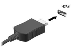 비디오또는오디오장치를 HDMI 포트에연결하려면다음과같이하십시오. 1. HDMI 케이블의한쪽끝을컴퓨터의 HDMI 포트에연결합니다. 2. 케이블의다른한쪽끝을장치제조업체의지침에따라비디오장치에연결합니다. 3. 컴퓨터에있는화면이미지전환키를누르면컴퓨터에연결된디스플레이장치간에이미지가바뀝니다.
