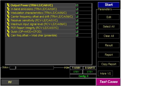 기능설명 2.2 기능설명 2.2.1 RF Test Cases Direct Test Mode 에서는 7 개의 BT LE Test Cases 를지원하며, 추가로생산성향상을위해측정시간을단축시 킬수있는 Quick Test 항목이있다.