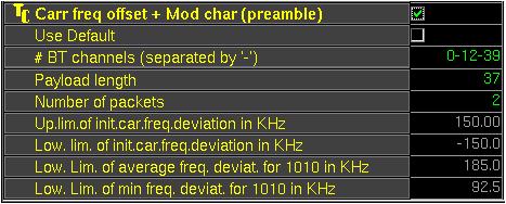 Measurement 활용법 4.3.2 Carr freq offset + Mod char (preamble) 1. 목적 : DUT 가송출하는 LE Packet 중에서 preamble 부분의 Data 를분석하여초기주파수안정도와 Modul ation index 를측정한다. 2.